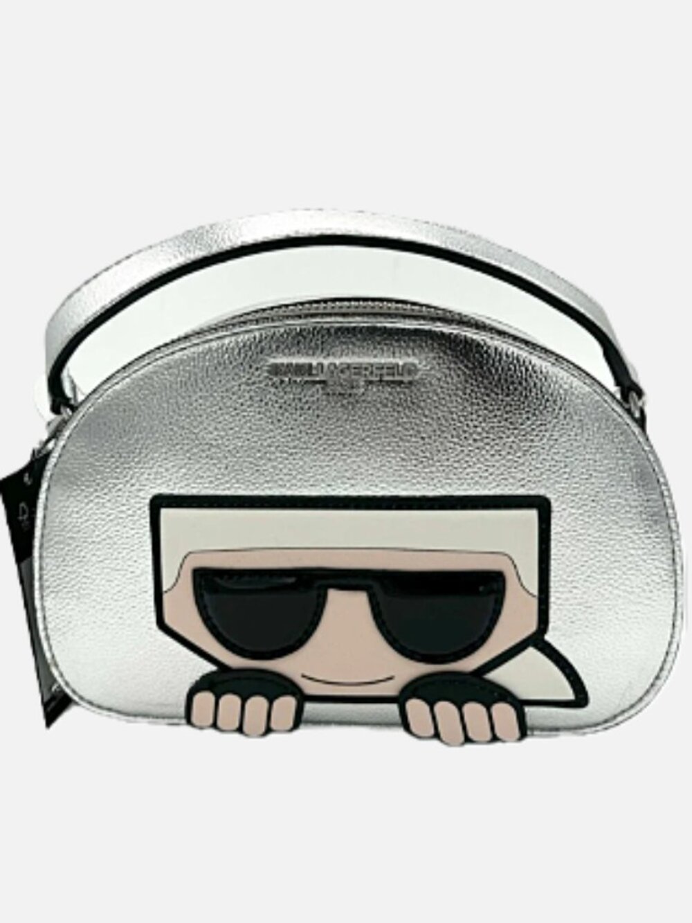 KARL LAGERFELD PARIS Maybelle Metallic Silver Dome Crossbody Handbag—NWT